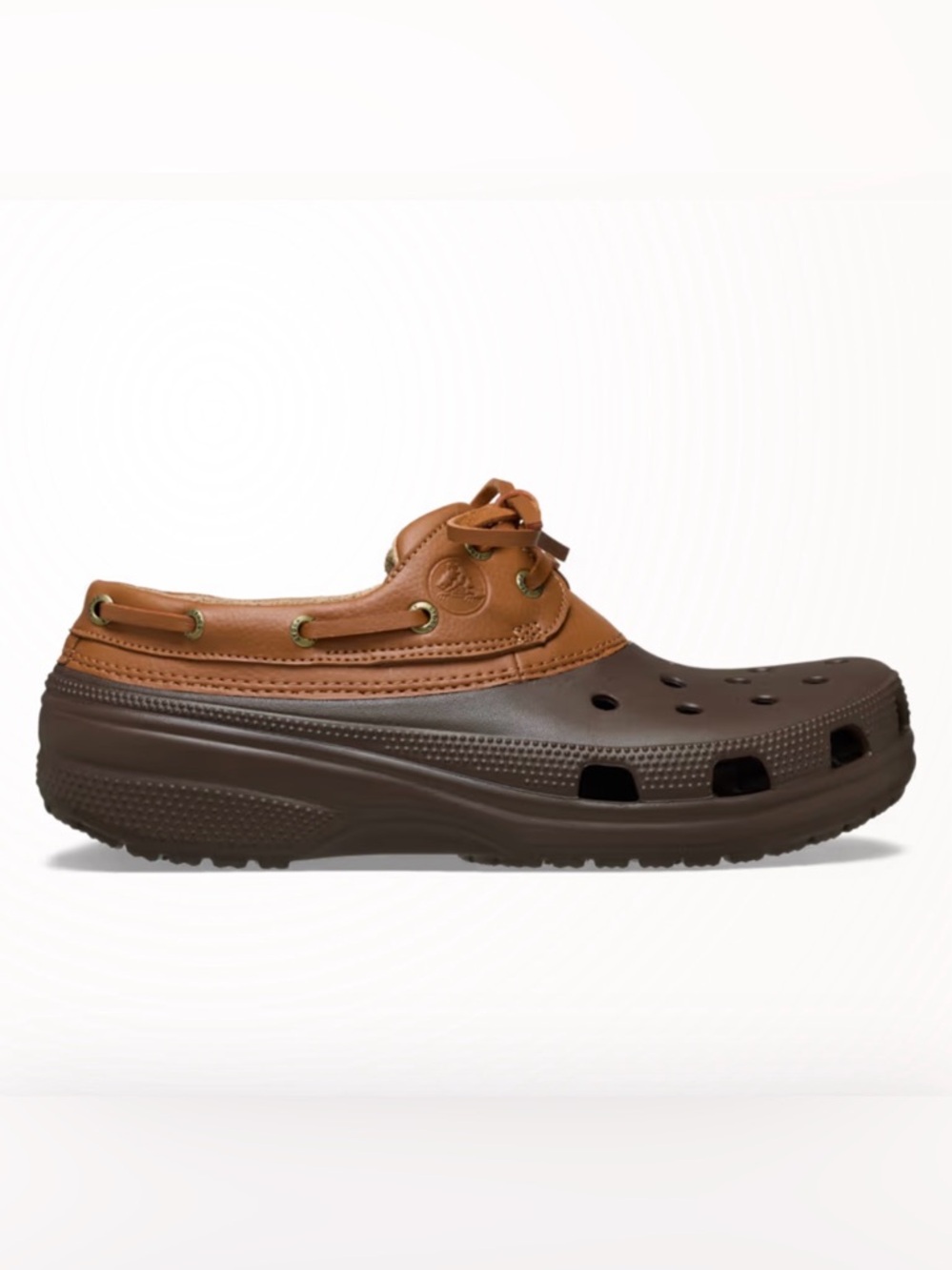 Crocs Women’s Two-Tone Brown Leather-Trim Deck Clog